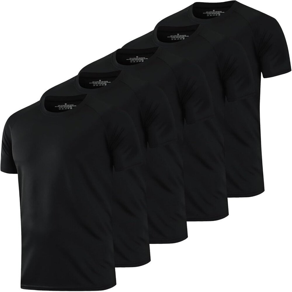Men's 5 Pack black Sport Tops Dry Fit Gym Wicking Athletic T Shirts